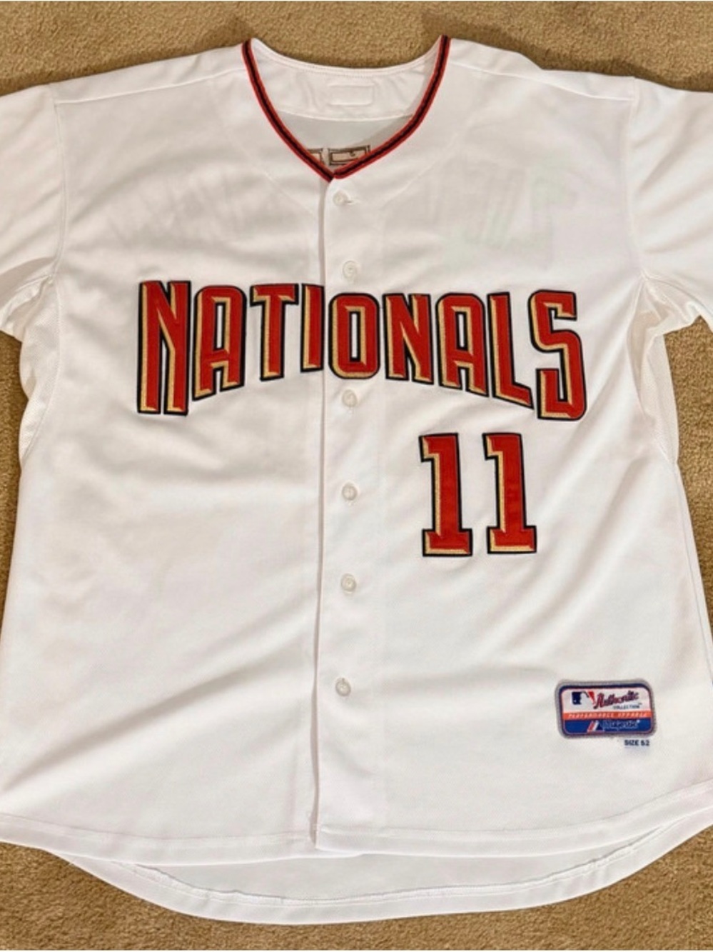 Majestic White, Red & Gold Nationals Kids Button-Front Jersey - #11